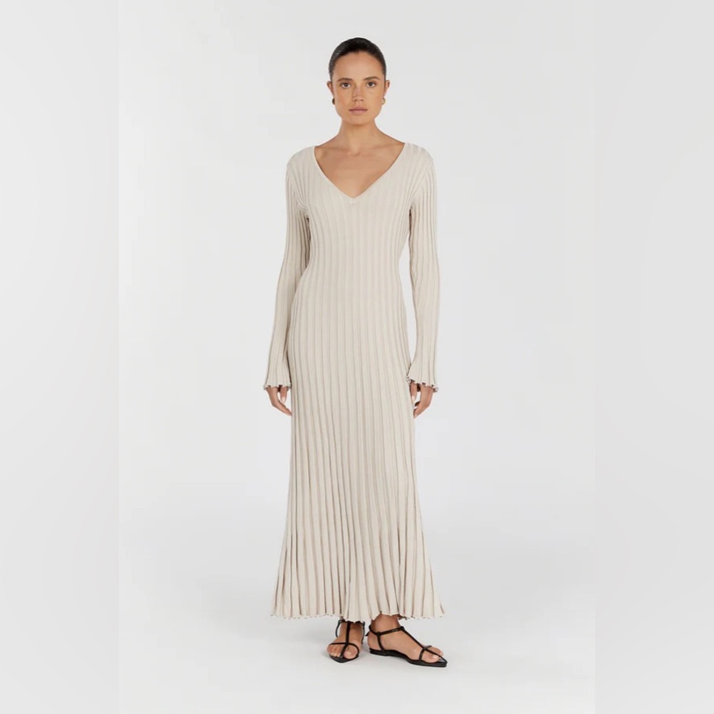DISSH REIGN STONE SLEEVED KNIT MIDI DRESS LARGE